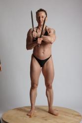 Woman Adult Muscular White Fighting without gun Standing poses Underwear
